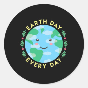 Earth Day Every Day Love The Environment Cute Kawa Classic Round Sticker