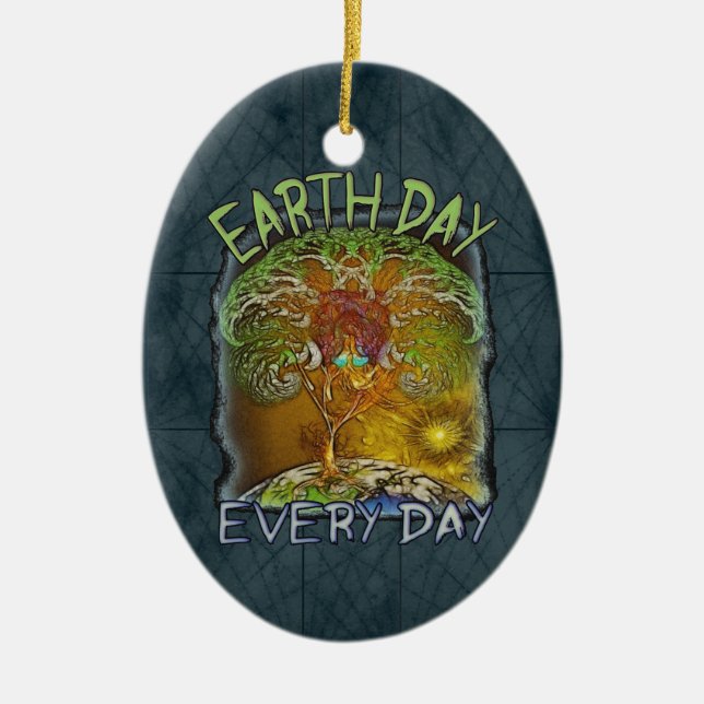 Earth Day Every Day Personalised Ceramic Tree Decoration (Front)