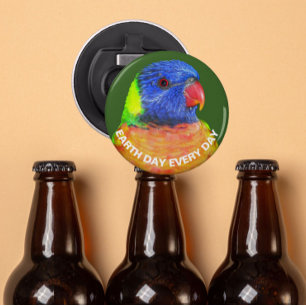 Earth Day Every Day Rainbow Lorikeet Parrot Bottle Opener