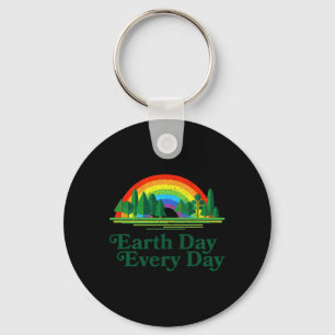Earth Day Every Day Rainbow Trees – Retro Vintage  Key Ring