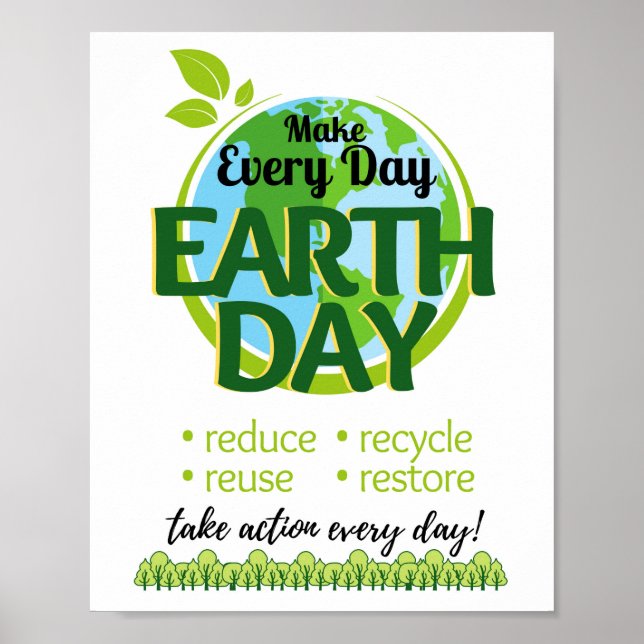 Earth Day Every Day, Reduce Reuse Recycle Restore Poster (Front)