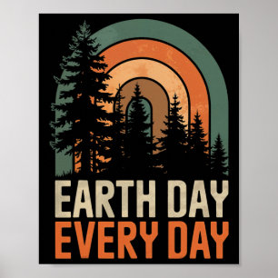 Earth Day Every Day Retro Forest Rainbow Nature 70 Poster