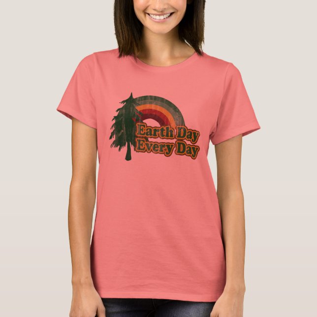 Earth Day Every Day, Retro Rainbow T-Shirt (Front)