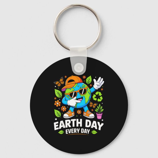 Earth day every day save the planet dabbing eco key ring (Front)