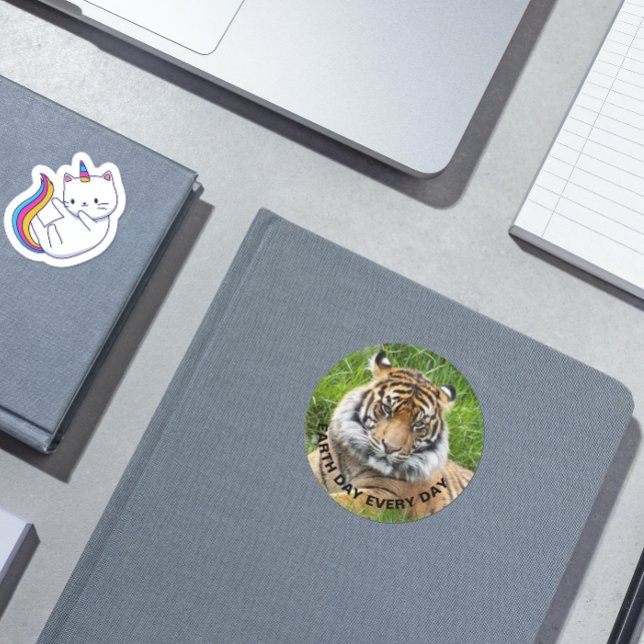 Earth Day Every Day Sumatran Tiger Photo Classic Round Sticker (In Situ Book)