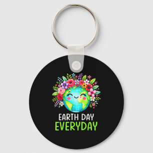 Earth Day Everyday Cute Earth With Flower Earth Da Key Ring