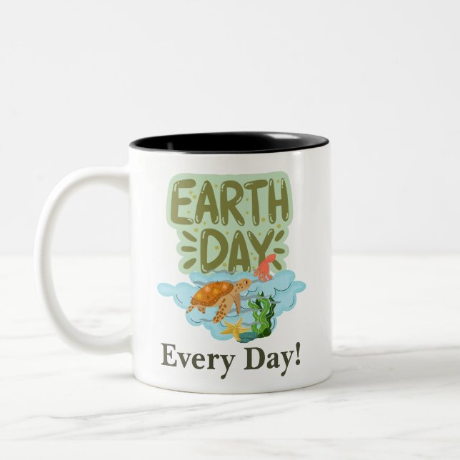 earth day everyday, go green, Save Our Planet Post Two-Tone Coffee Mug (Left)