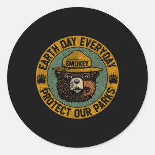 Earth Day Everyday Protect Our Parks Bear Vintage  Classic Round Sticker