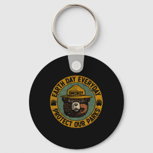 Earth Day Everyday Protect Our Parks Bear Vintage  Key Ring