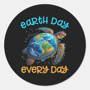 Earth Day Everyday Shirt Sea Turtle Men Women Kid  Classic Round Sticker