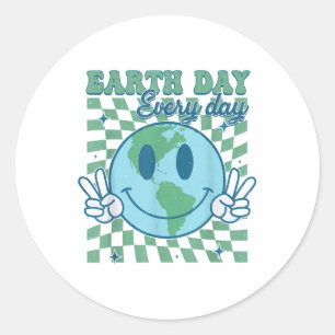 Earth Day Everyday Smile Face Hippie Planet Annive Classic Round Sticker