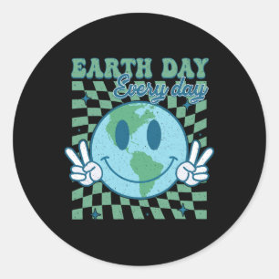 Earth Day Everyday Smile Face Hippie Planet Annive Classic Round Sticker