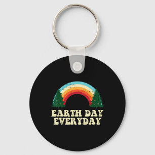 Earth Day Everyday Trees Rainbow Retro Environment Key Ring