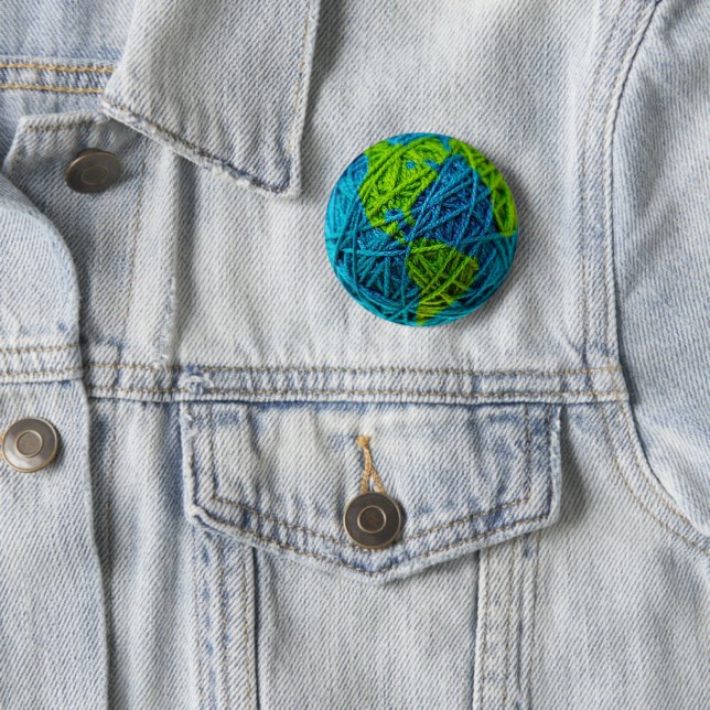 Earth Day Global Knit Crochet Hobby Ball of Yarn 6 Cm Round Badge (In Situ)