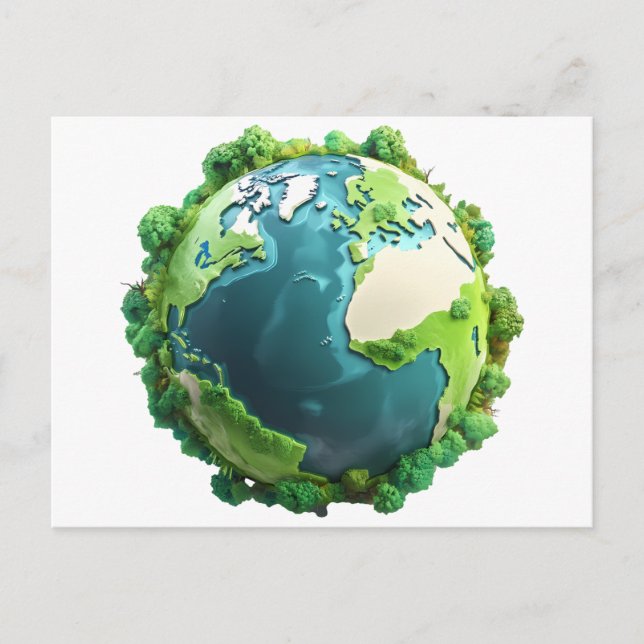 Earth Day - Green and Blue Earth with Trees Holiday Postcard (Front)