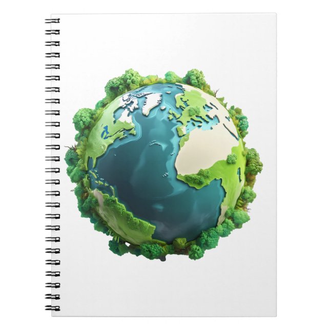 Earth Day - Green and Blue Earth with Trees Notebook (Front)