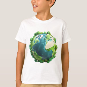 Earth Day - Green and Blue Earth with Trees T-Shirt