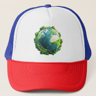 Earth Day - Green and Blue Earth with Trees Trucker Hat