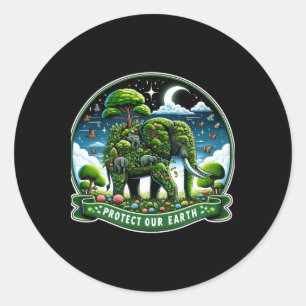 Earth Day Green Shirt Save Our Planet Elephants Lo Classic Round Sticker