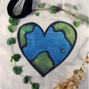 Earth Day heart Watercolor Art Earthy Tote Bag