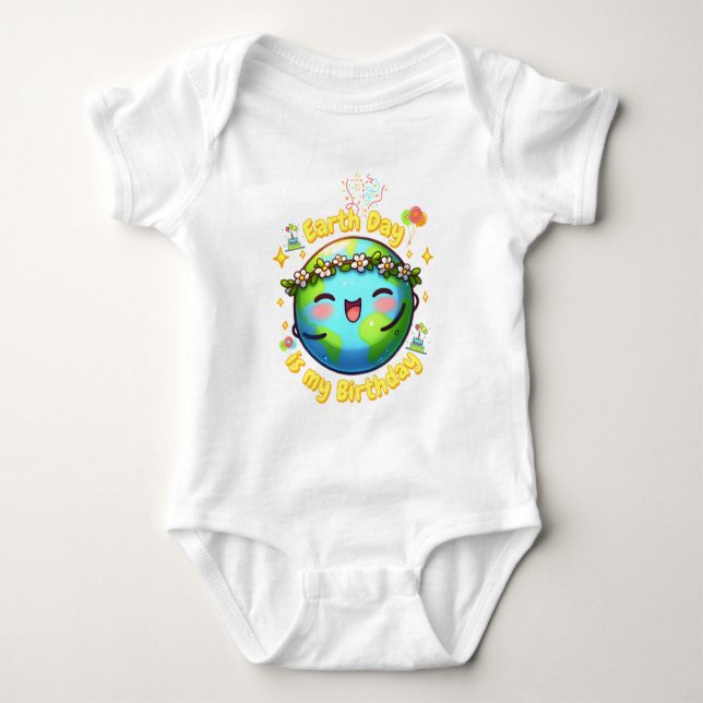 Earth Day is My Birthday Born on April 22nd Cute Baby Bodysuit (Front)
