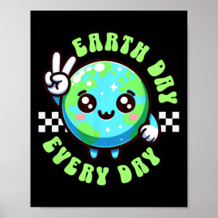 Earth Day Kawaii Every Day Kids Planet Peace Hand  Poster