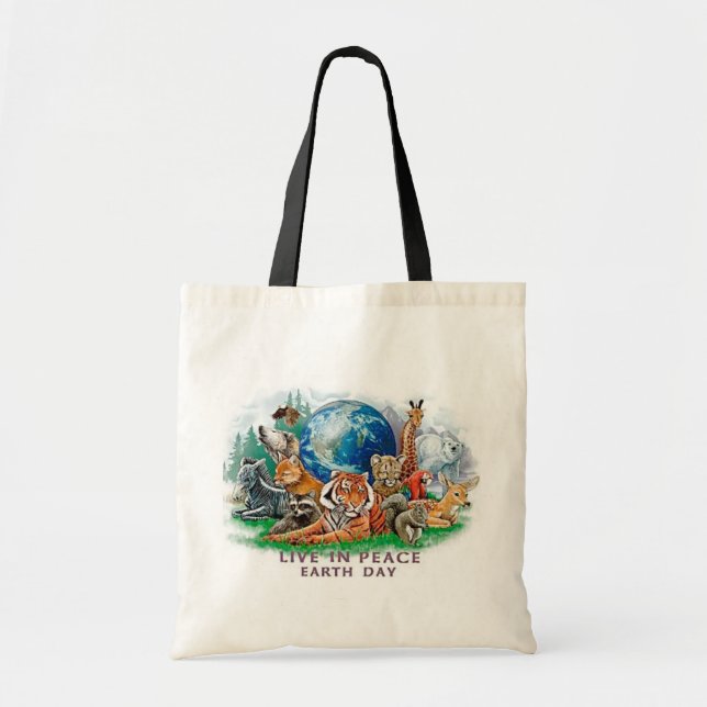 Earth Day Live In Peace Wildlife Tote (Front)