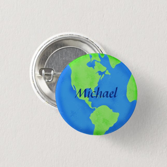 Earth Day Name Badge Globe Blue Green Personalise (Front & Back)