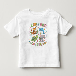 Earth Day Peace Every Day Cute Kawaii Animals Kids Toddler T-Shirt