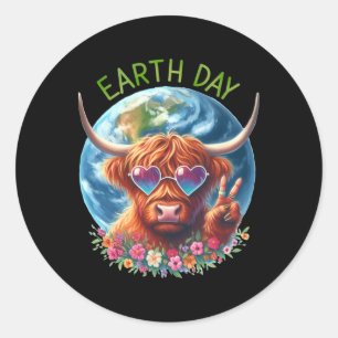 Earth Day Peace Sign Cow Heifer Animal Saving Eart Classic Round Sticker