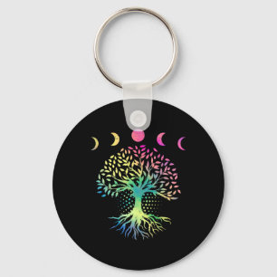Earth Day Phases Of The Moon Retro Vibe Tree Envir Key Ring