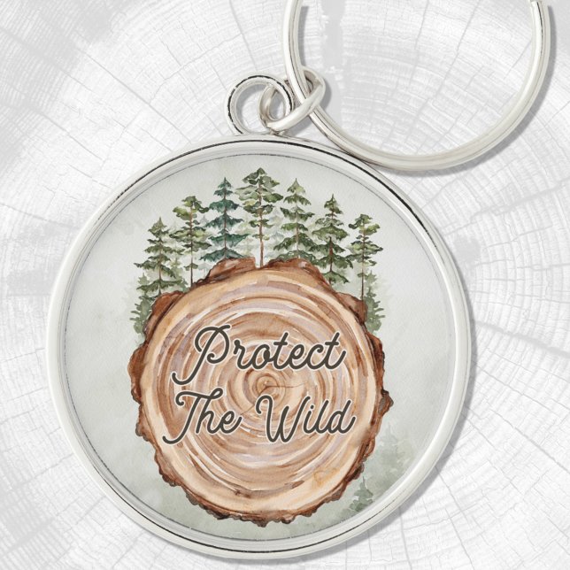 Earth Day Quote Wood Disc Pine Trees Environment Key Ring (Close up)