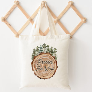 Earth Day Quote Wood Disc Pine Trees Environment Tote Bag