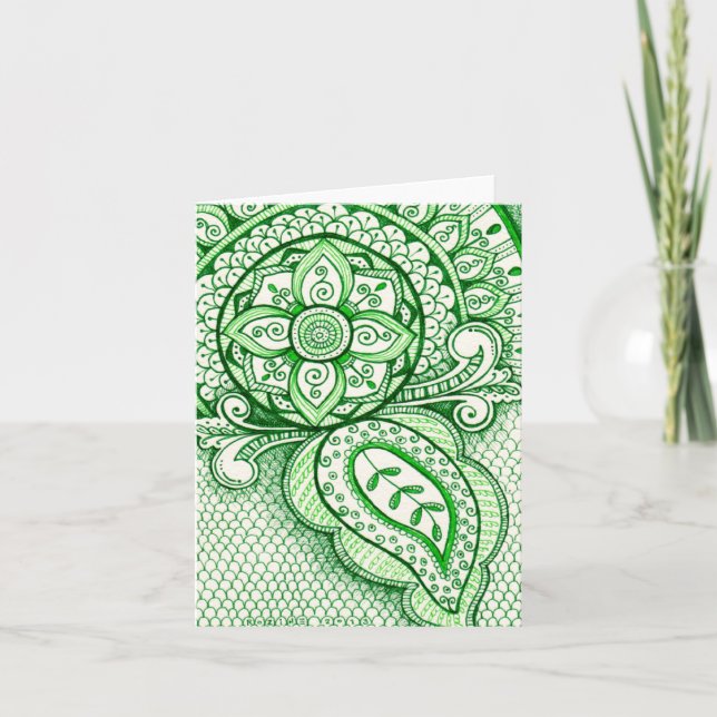 Earth Day Recycle Damask Indian Mandala Blank Bday Card (Front)