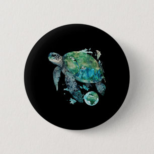 Earth Day Restore Earth Sea Turtle Art 6 Cm Round Badge