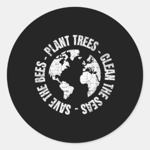 Earth Day Save Bees Plant Trees Clean Seas Environ Classic Round Sticker