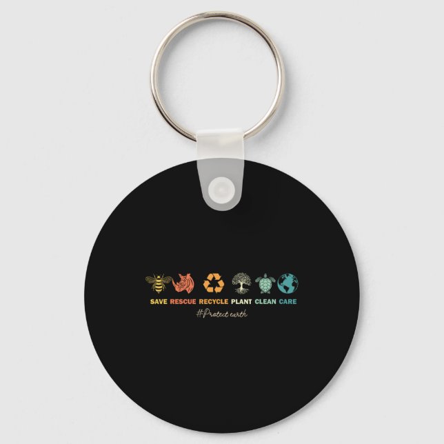 Earth Day Save Bees Rescue Animals Recycle Plastic Key Ring (Front)