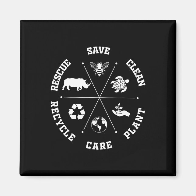 Earth Day Save Bees Rescue Animals Recycle Plastic Magnet (Front)