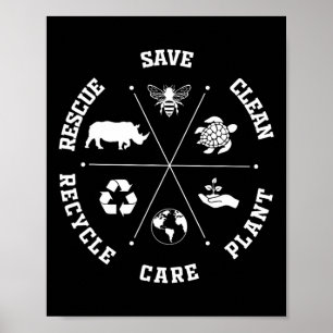 Earth Day Save Bees Rescue Animals Recycle Plastic Poster