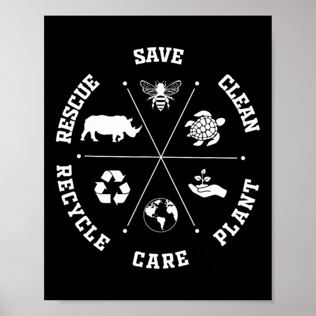 Earth Day Save Bees Rescue Animals Recycle Plastic Poster (Front)