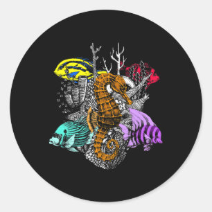 Earth Day Save Coral Reefs Sea Fish Seahorse Coast Classic Round Sticker