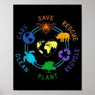 Earth Day Save Rescue Recycle Plant Clean Care Ear Poster