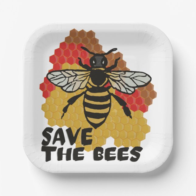 Earth Day, Save The Bees Paper Plate (Front)