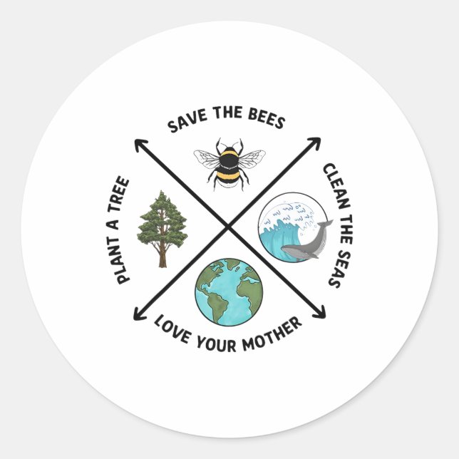 Earth Day Save The Bees Plant More Trees Clean The Classic Round Sticker (Front)