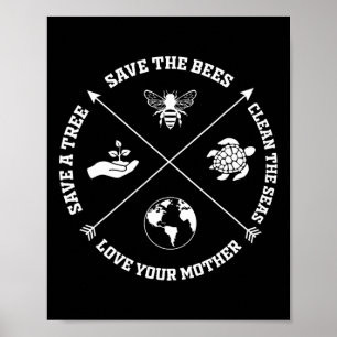 Earth Day Save The Bees Plant More Trees Clean The Poster