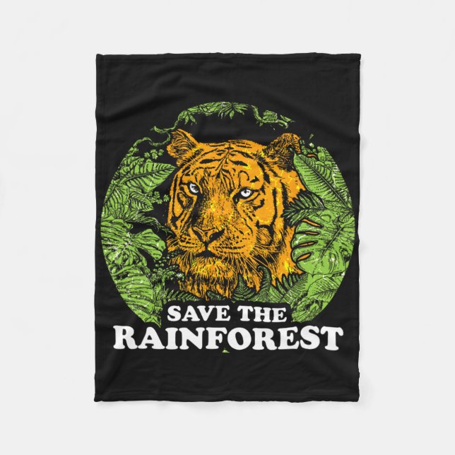 Earth Day Save The Rainforest Tiger Jungle  Fleece Blanket (Front)