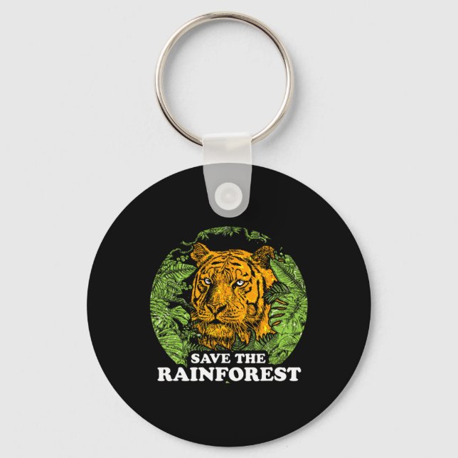 Earth Day Save The Rainforest Tiger Jungle  Key Ring (Front)