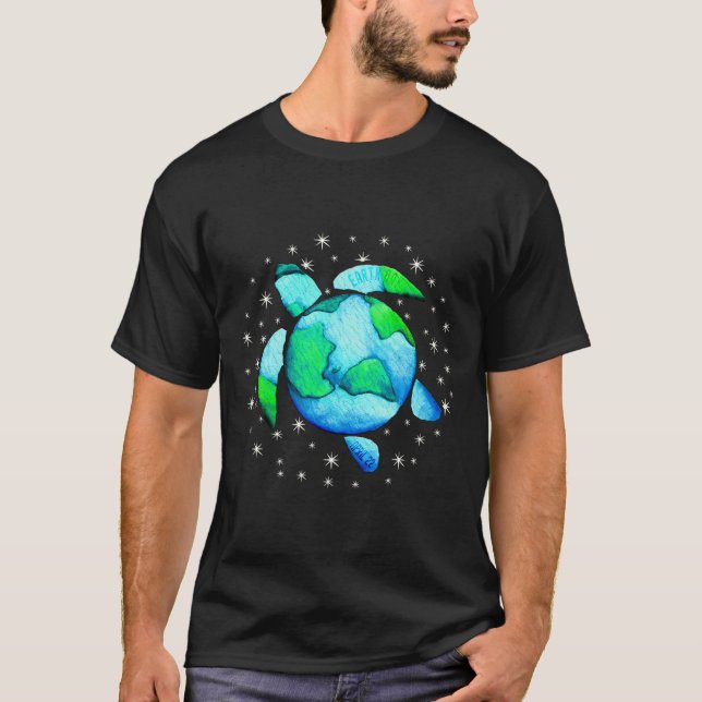 Earth Day Sea Turtle Art  T-Shirt (Front)