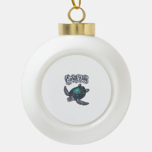 Earth Day Sea Turtle Vintage Engraving Shirt Desig Ceramic Ball Christmas Ornament