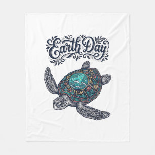 Earth Day Sea Turtle Vintage Engraving Shirt Desig Fleece Blanket